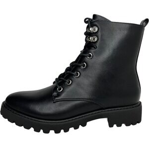 Dunes Women's Combat Boots Size 9 Solid Black Vegan Leather Mid Calf Lace Up